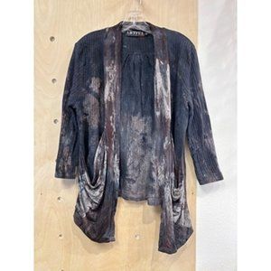 Artful Multicolor Long Sleeve Tie Dye Open Front Cardigan Sweater Size Medium